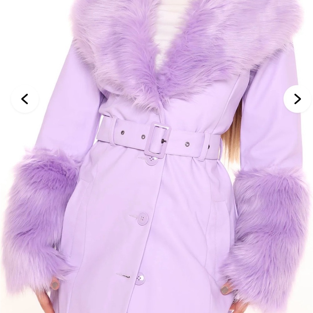 Lavender Faux Fur Trim Coat